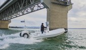 Un Sport RIB de 6,1 m sous le pont du port d'Auckland